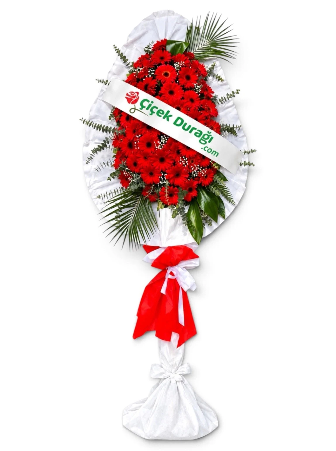 Kırmızı Gerbera Çiçeklerinden Hazırlanmış Tek Ayaklı Tören Çelengi