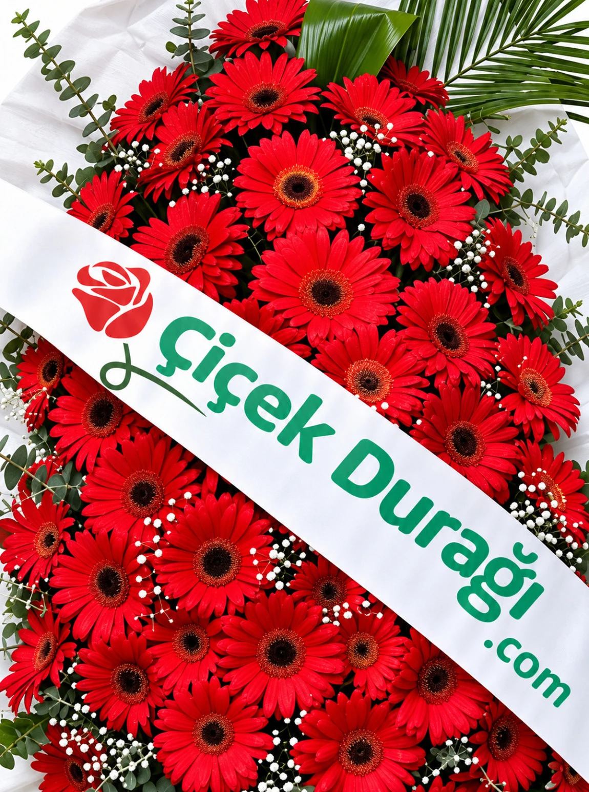 Kırmızı Gerbera Çiçeklerinden Hazırlanmış Tek Ayaklı Tören Çelengi