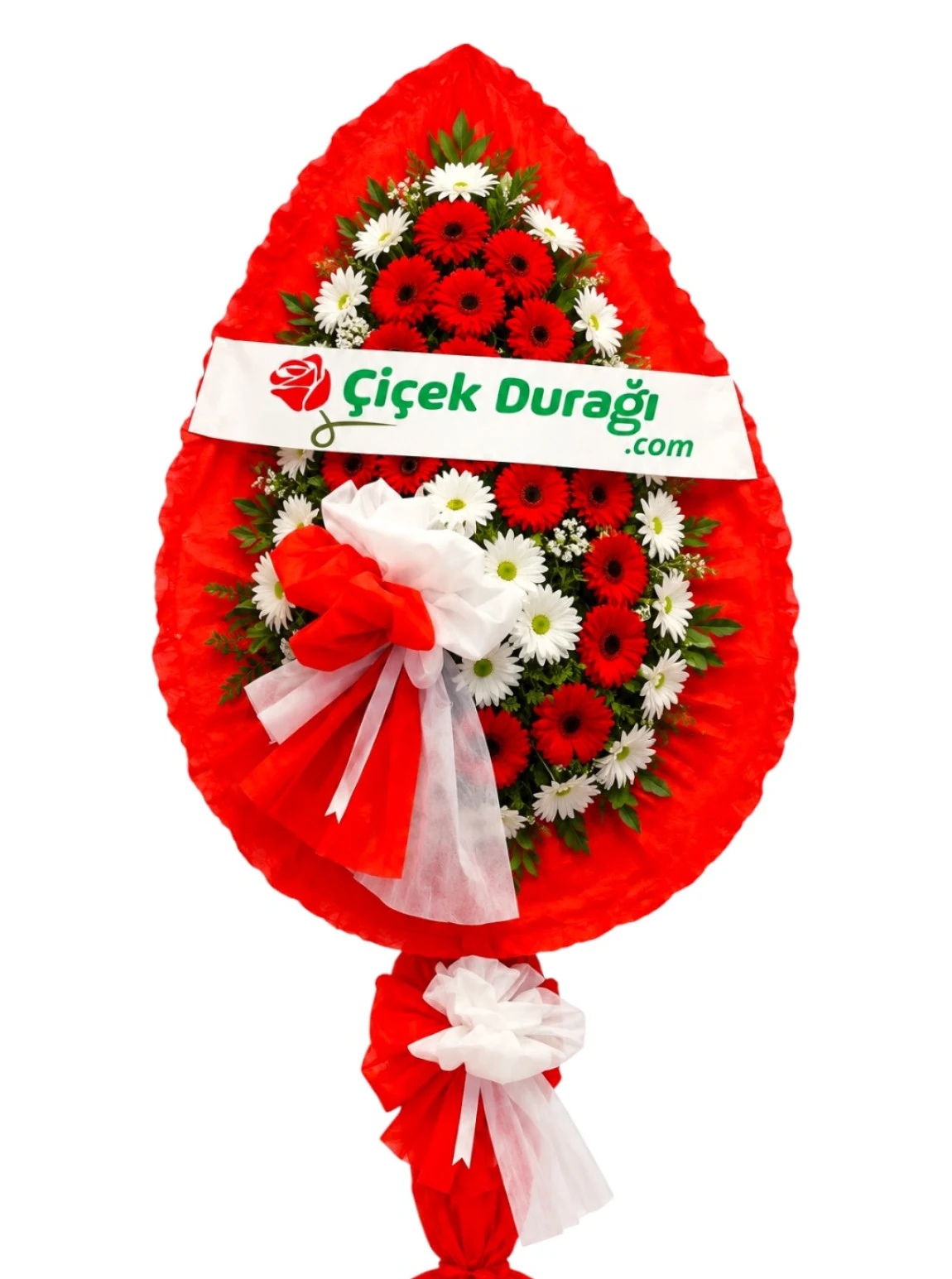 Yapay Kırmızı Ve Beyaz Gerbera Çiçekli Tek Ayaklı Çelenk