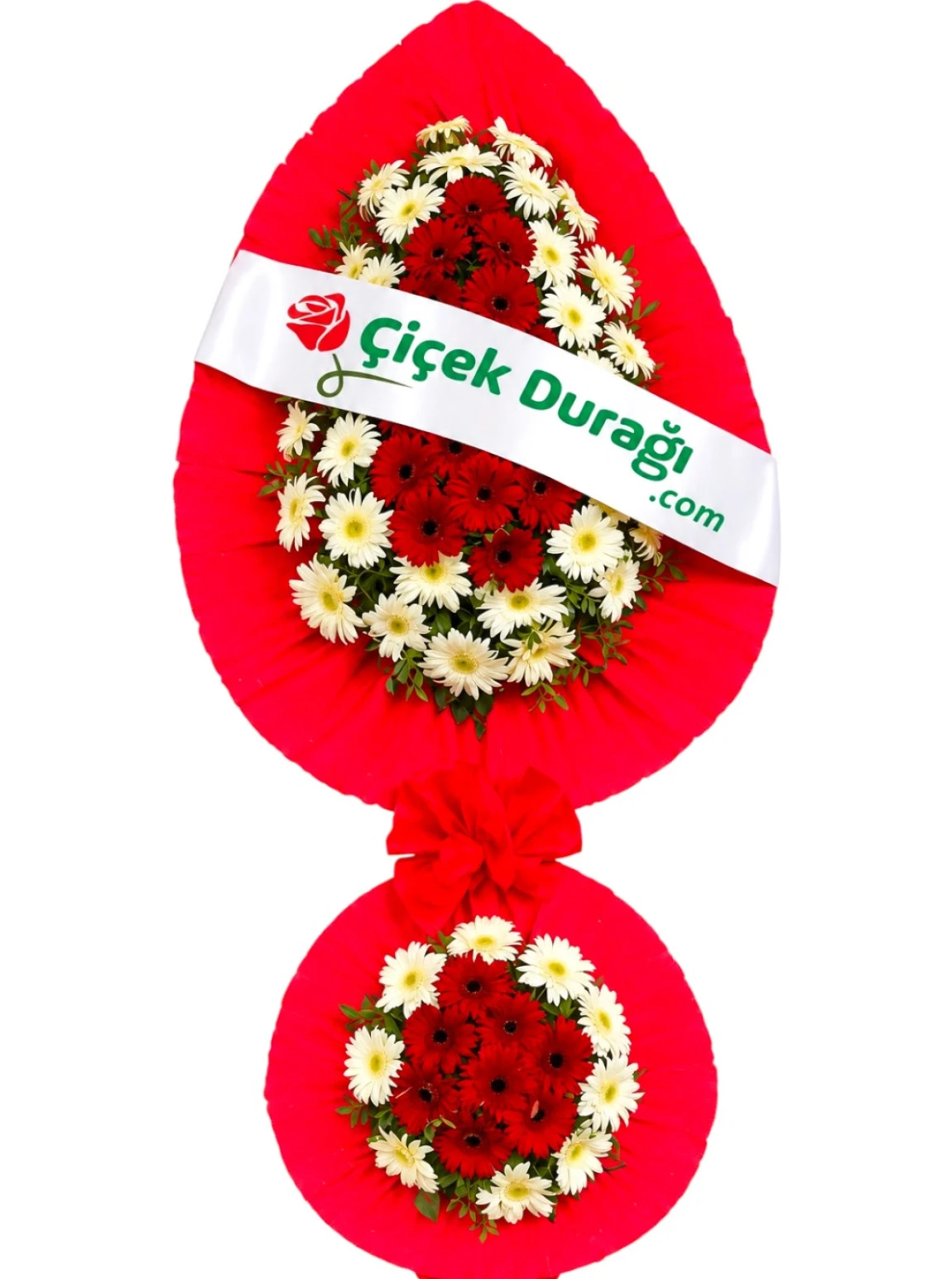Kırmızı Ve Beyaz Gerberalardan Çift Katlı Tören Çelengi