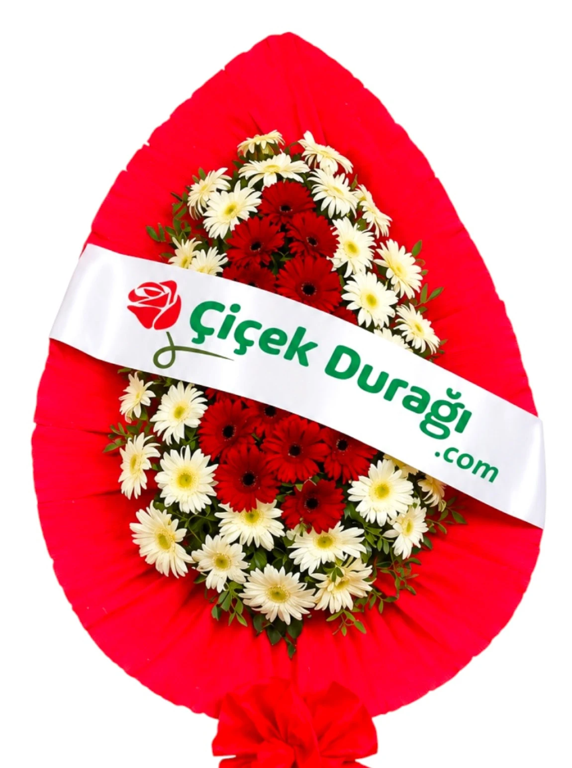 Kırmızı Ve Beyaz Gerberalardan Çift Katlı Tören Çelengi