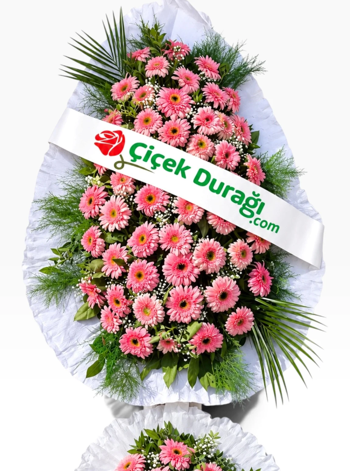 Pembe Gerbera Çiçeklerinden Hazırlanmış İki Katlı Taziye Ve Açılış Çelengi