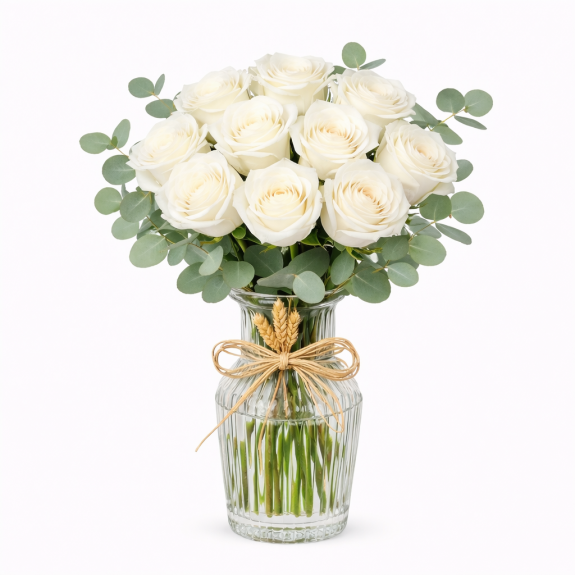 9 Beyaz Gül Vazoda