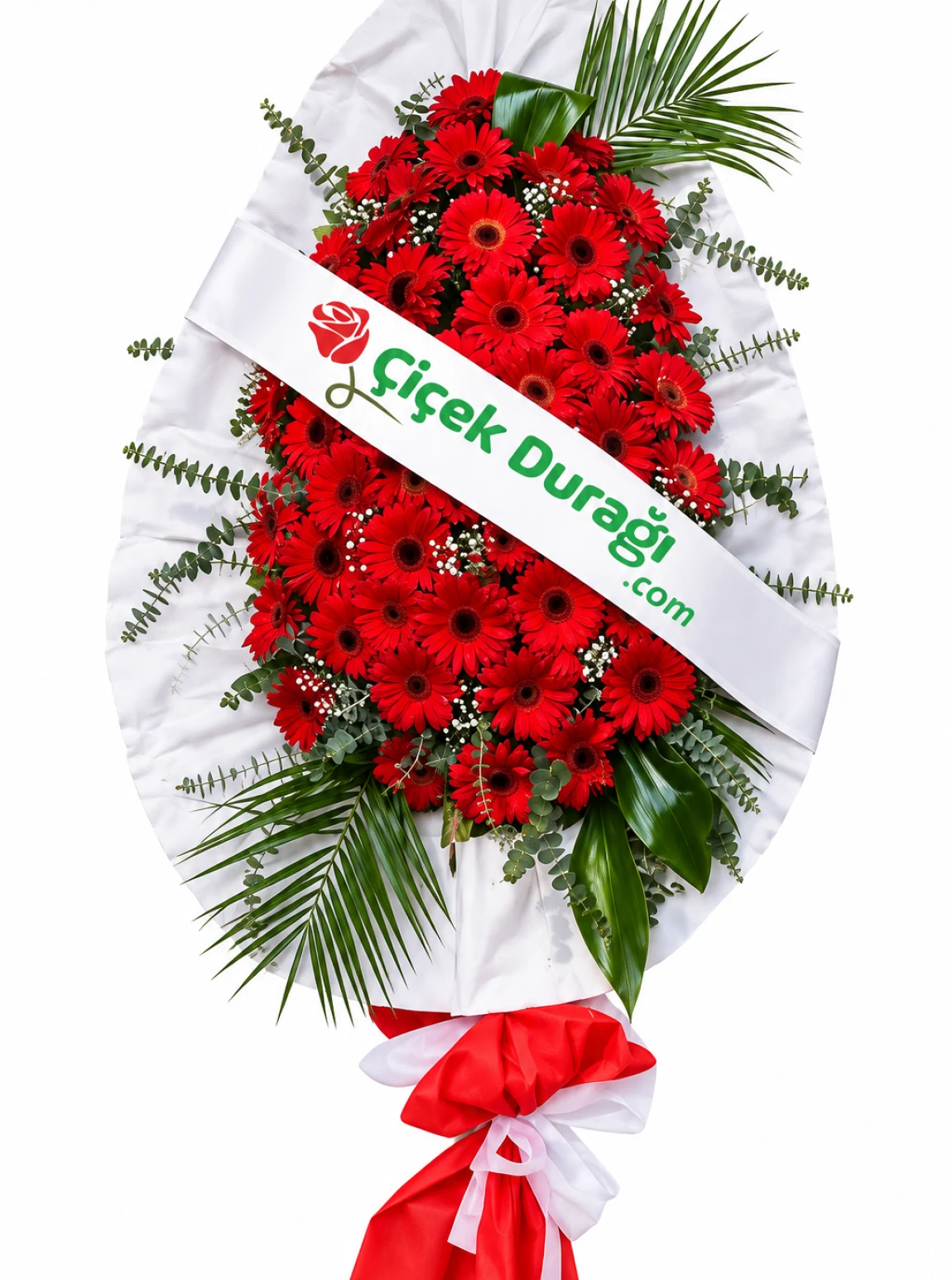 Kırmızı Gerbera Çiçeklerinden Hazırlanmış Tek Ayaklı Tören Çelengi