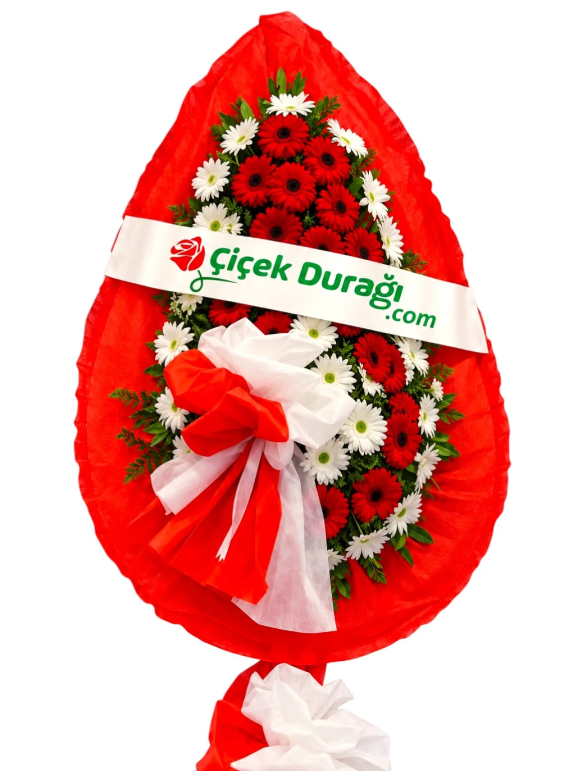 Yapay Kırmızı Ve Beyaz Gerbera Çiçekli Tek Ayaklı Çelenk