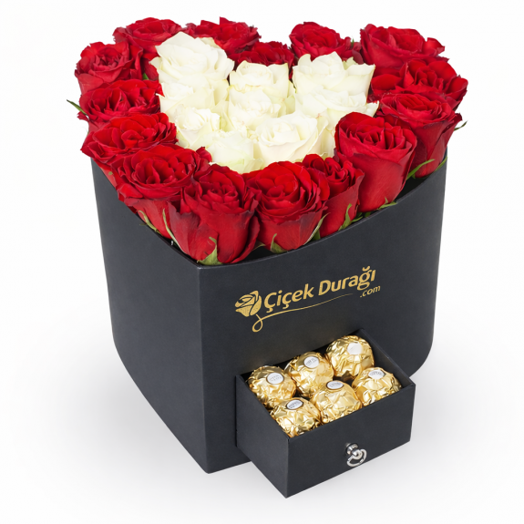 Lüks Kalp Kutu Gül Aranjmanı | Çikolatalı Premium Seri