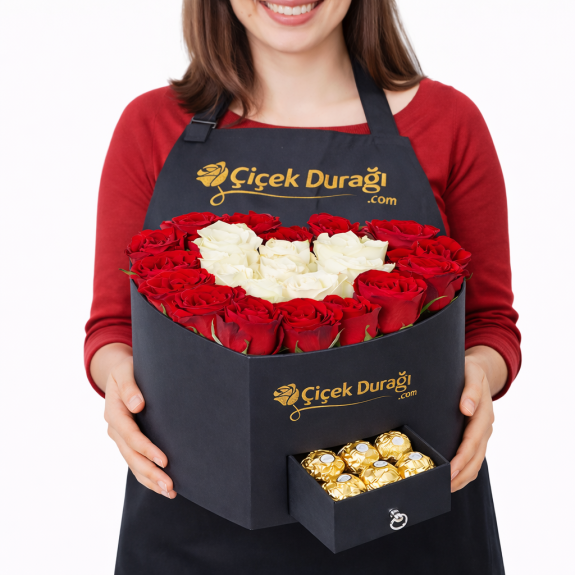 Lüks Kalp Kutu Gül Aranjmanı | Çikolatalı Premium Seri