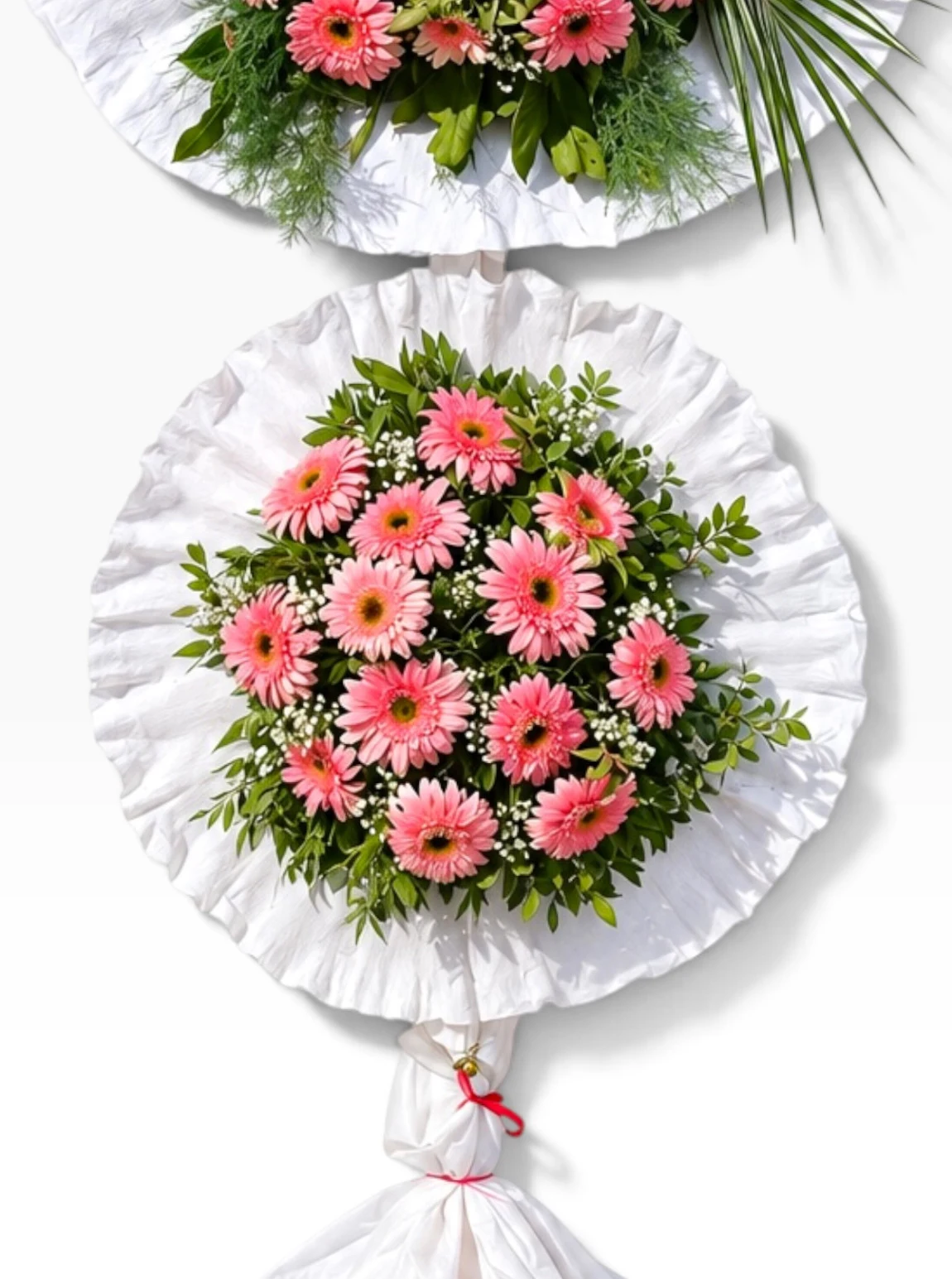 Pembe Gerbera Çiçeklerinden Hazırlanmış İki Katlı Taziye Ve Açılış Çelengi