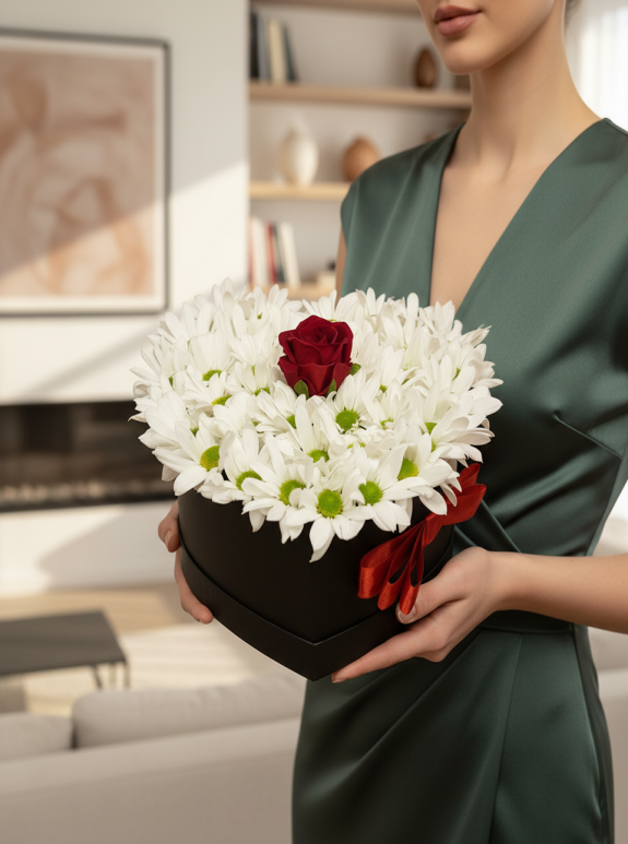 Canlı Papatya Ve Gül Kutusu