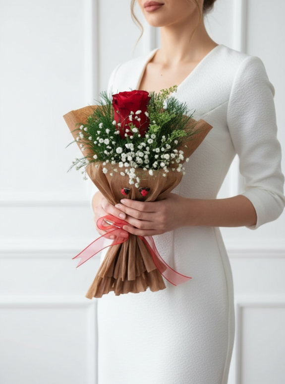 Vi̇p Tek Kirmizi İthal Gül Buketi̇