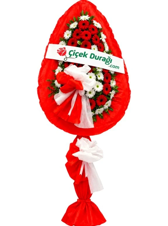 Yapay Kırmızı Ve Beyaz Gerbera Çiçekli Tek Ayaklı Çelenk